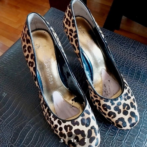 Paris Hilton Tyra Leopard Pony Hair High Heels Size 39 Like New