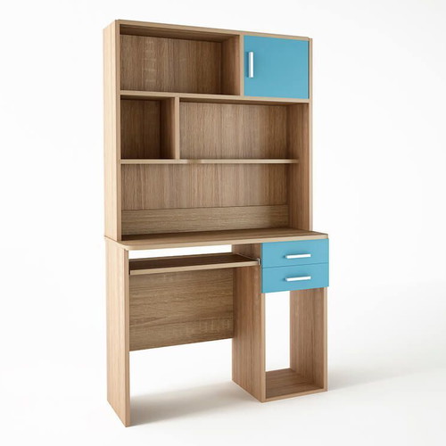 Children's bedroom set with single bed, mattress, desk, and 3 bookshelves