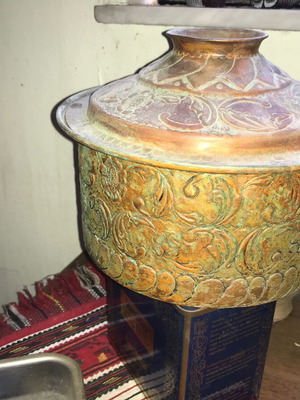 Antique tabakas used, copper, ornate, engraved