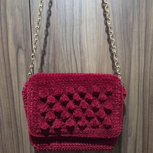 Velvet crossbody bag with gold chain, new, burgundy