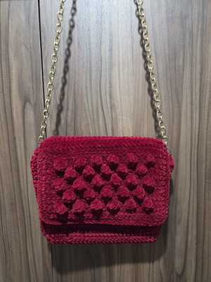 Velvet crossbody bag with gold chain, new, burgundy