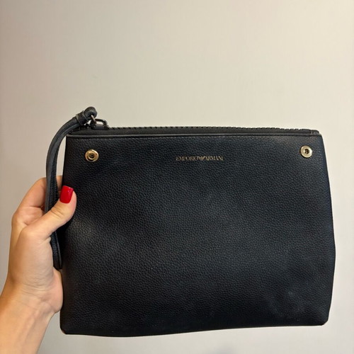 Emporio Armani women's black tote bag used with detachable pouch