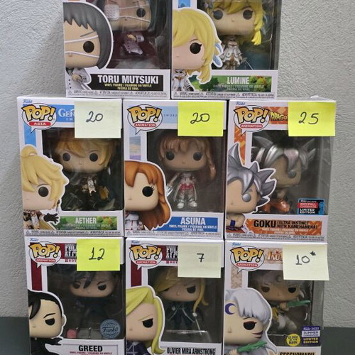 Funko Pop anime figures like new, Fullmetal Alchemist, Inuyasha, Genshin, Dragonball, Tokyo Ghoul