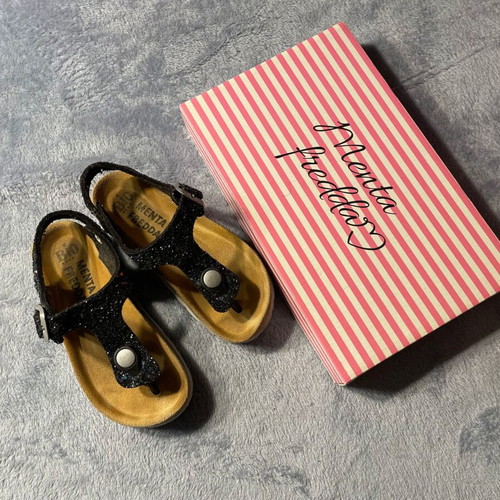 Children's leather sandals used No 27 blue glitter