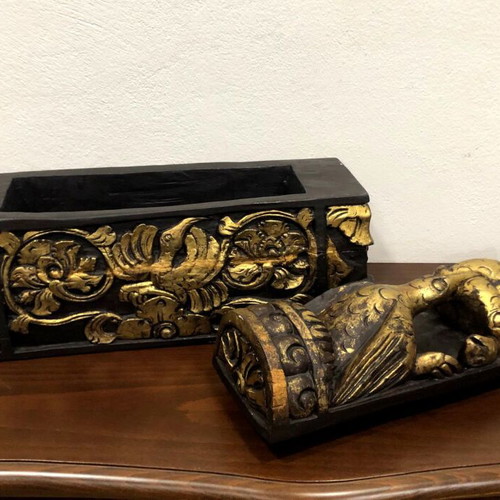 Wooden carved box like new with bird and fish theme