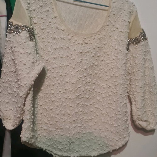 Zara wool blouse with rhinestones new, beige, size S/M