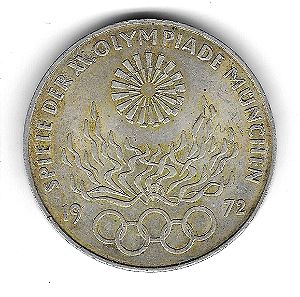 Γερμανία 10 μάρκα - Germany 10 mark 1972 (D) "Summer Olympics in Munich - Olympic rings and flame"