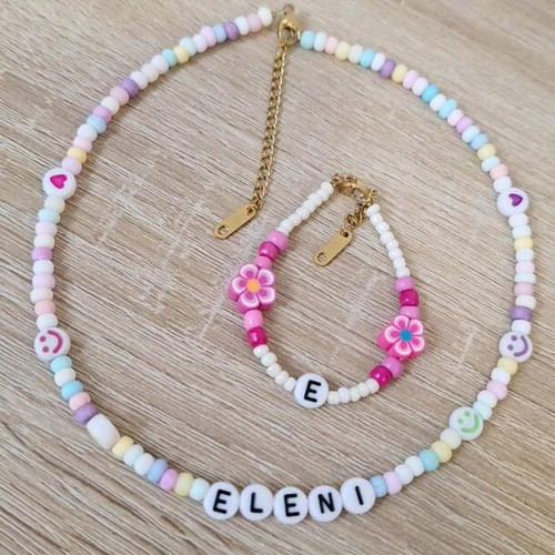 Children's jewelry set necklace and bracelet handmade with colorful beads