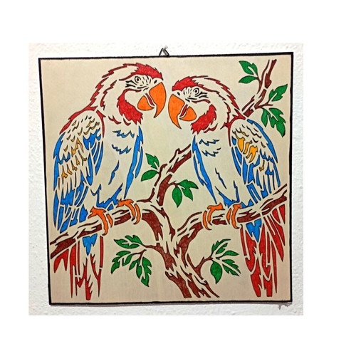 Handmade Wooden Frame with Parrots 30x30cm