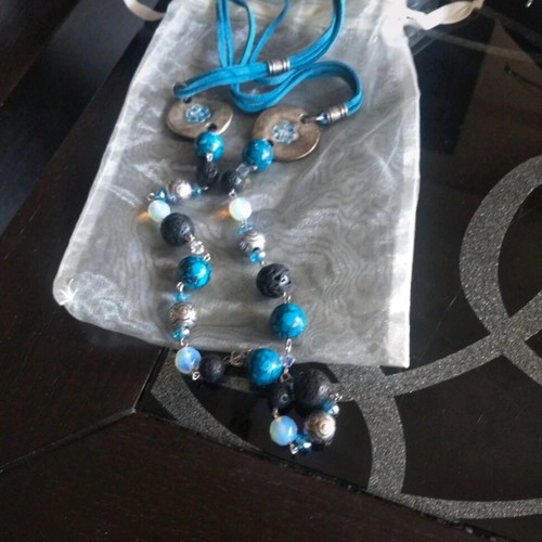 Maribel Accessories handmade long necklace blue stainless steel like new