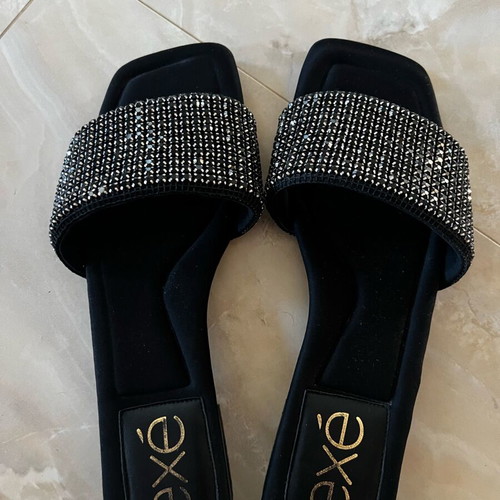 Exe black flat slippers with rhinestones, size 40