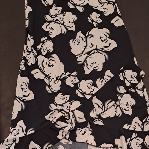 Midi dress used, black and white, asymmetrical with ruffles