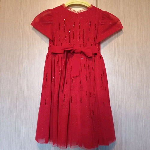 Red dress with sequins Mark's&Spencer like new, for girl 5-6 years old