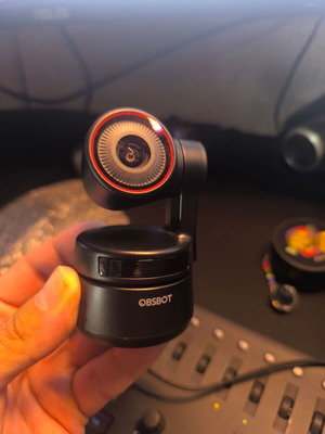 OBSBOT Tiny 4K AI-Powered PTZ Webcam used, with remote and mini tripod
