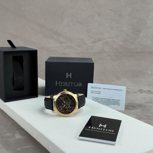 Heritor Automatic watch Emmanuel HERHS3703 new, black leather strap