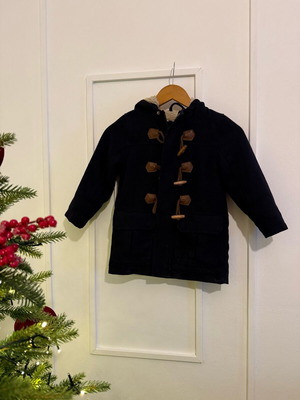 Miki House navy blue children's coat new, 4-5 years with hood and wooden toggles