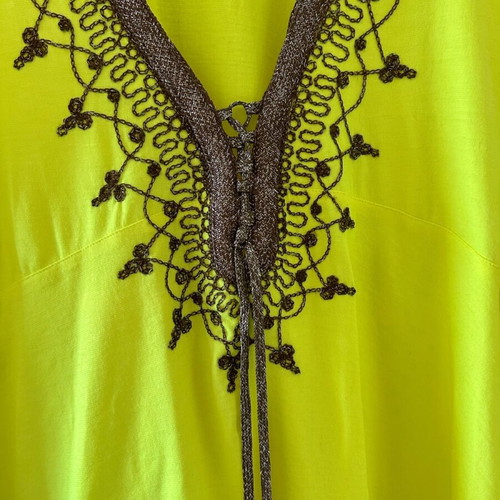 Majorelle caftan in bright fluorescent color with handmade embroidery, new, size S