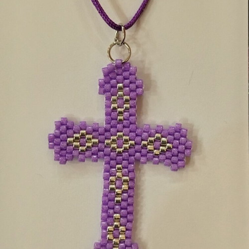 Cross with Delica Miyuki beads handmade, multicolor