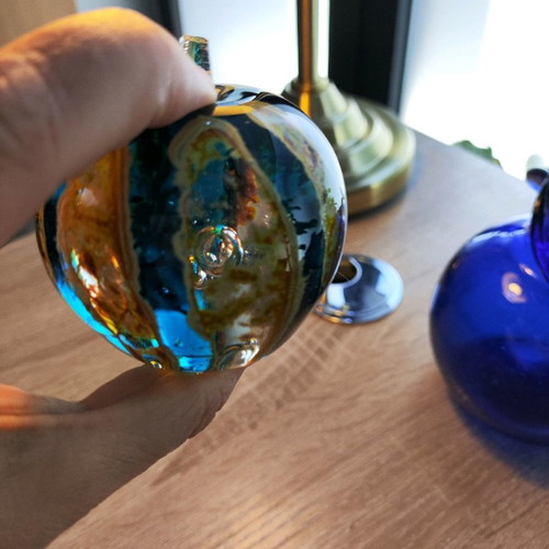 Mdina Glass Malta glass apple paperweight used