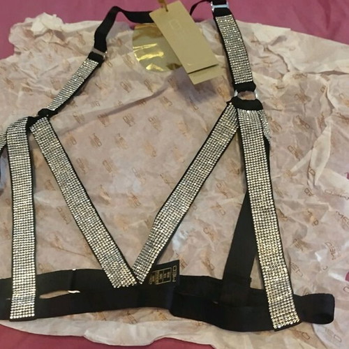 Med bra new with rhinestones, size 80B, black and silver