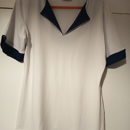 White women's blouse with blue details size small like new