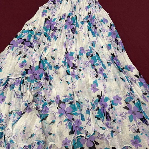 Summer pleated dress new with floral pattern in white and purple