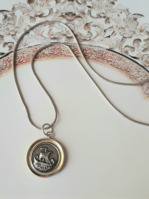 Silver pendant with ancient ship and silver chain