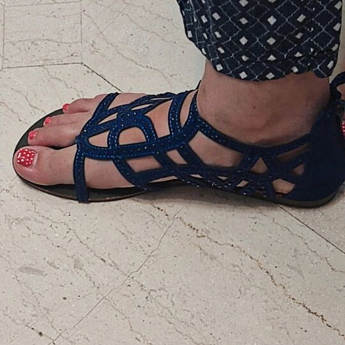 Gladiator sandals Fullah Sugah used, blue suede with purple stones