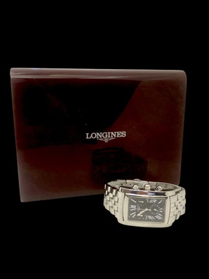 Longines χρονογράφος ανδρικός ατσάλινος σαν καινούργιος, μαύρο και ασημί