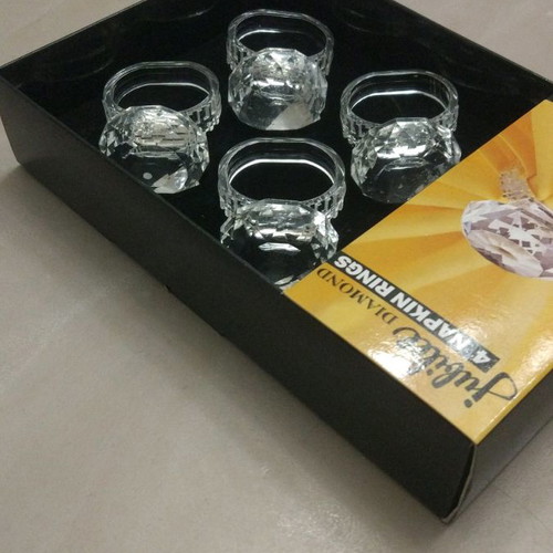 Napkin rings used, 2 sets of 4 pieces, acrylic, Jubilee brand