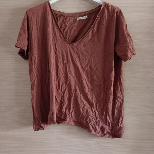 Stradivarius women's short-sleeve blouse used, red and brown, size L
