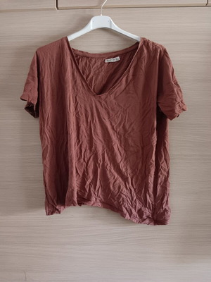 Stradivarius women's short-sleeve blouse used, red and brown, size L