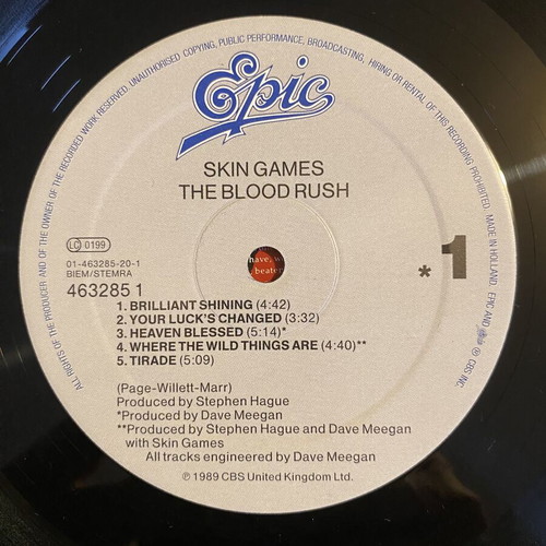 Skin Games The Blood Rush vinyl record like new, 1989 alternative rock
