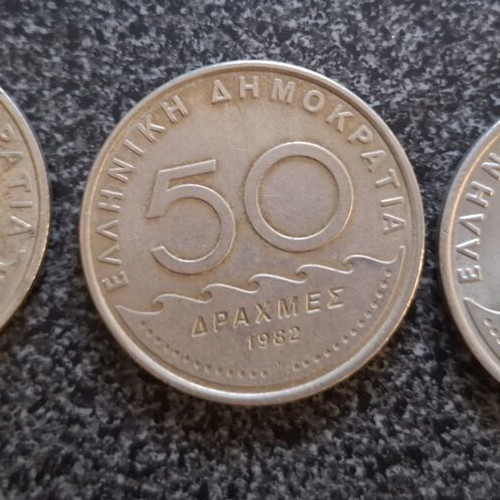 50 Drachmae coins used, set of 3 Greece 1980-1984