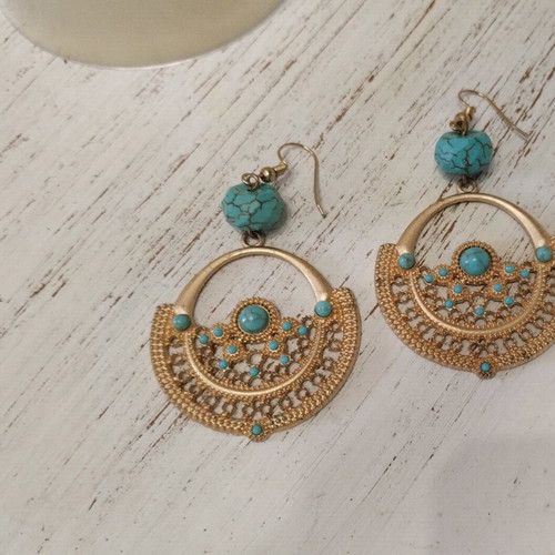 Handmade earrings turquoise and gold color new