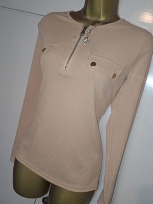 Beige soft ribbed top blouse t-shirt size large