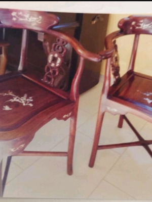Japanese antique chairs like new, set of 2, cherry wood 1950