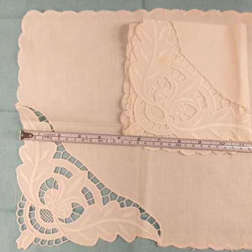 White cutwork doilies with lily and leaves, pair like new