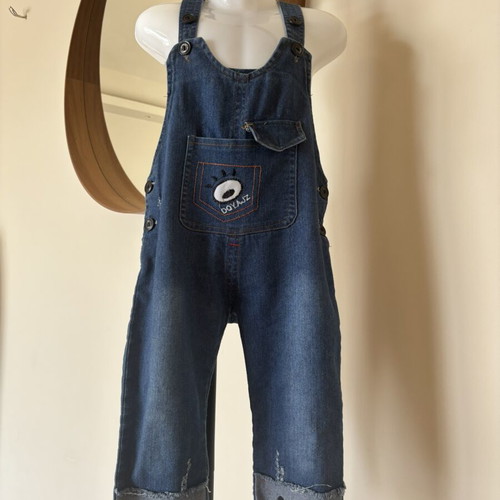 Denim overalls with teddy bear for 2-3 years old, like new