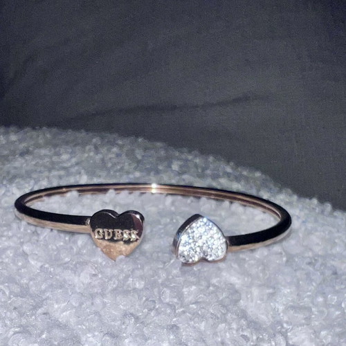 Guess Rose Gold Double Heart Bangle 316L Steel New with Certificate