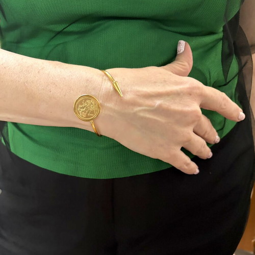 Lira bracelet new, steel with 22k gold plating, replica coin