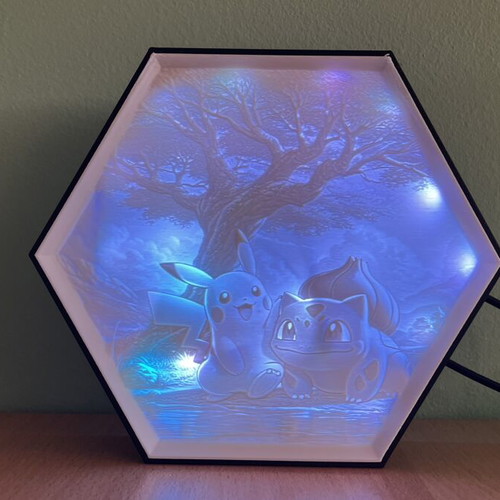 3D Printed Pokémon Lightbox like new with Pikachu and Bulbasaur