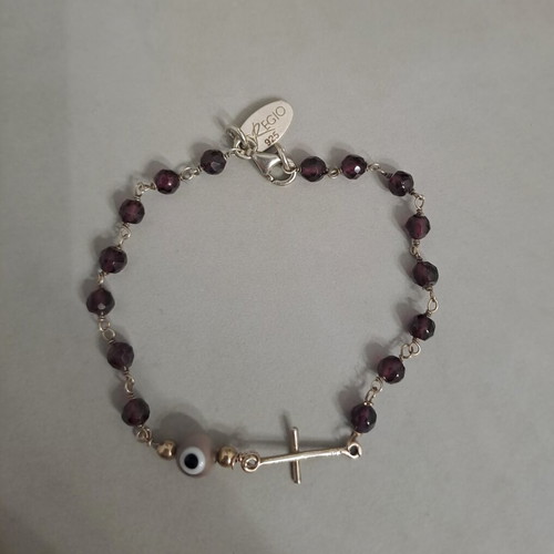 Gregio 925 Silver Bracelet with Amethyst and Evil Eye like new