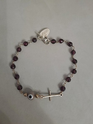 Gregio 925 Silver Bracelet with Amethyst and Evil Eye like new