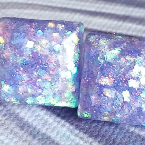 Handmade resin earrings purple glitter, new