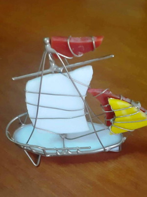 Decorative Metal Ship with Glass Sails like new