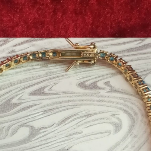 Riviera 925 silver bracelet with green zircon, gold plated, like new, 19cm