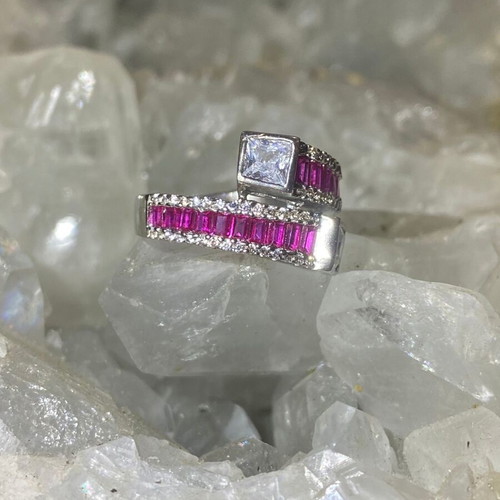 Silver Ring with Natural Ruby and Topaz new