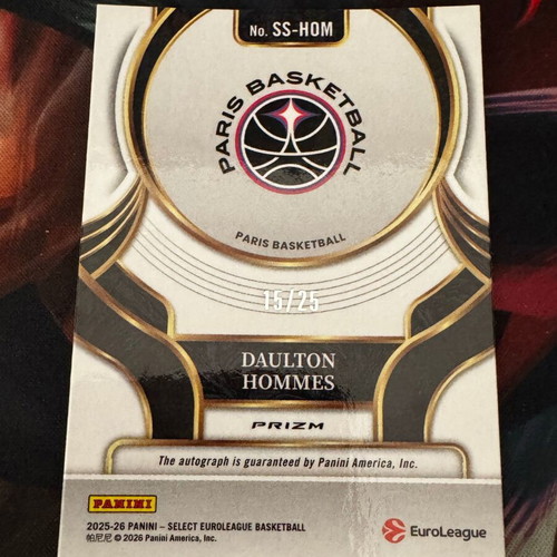 2025-26 Panini Select Euroleague Signature Selections Daulton Hommes Pink Cracked Ice Auto /25