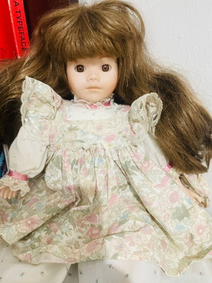 Porcelain decorative doll 41 cm used, vintage lace dress